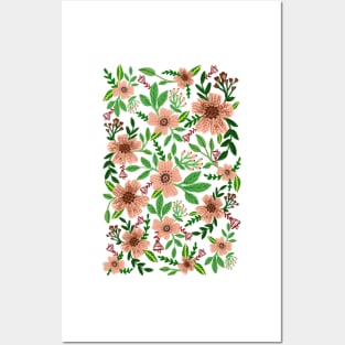 White and peach colored flower pattern Posters and Art